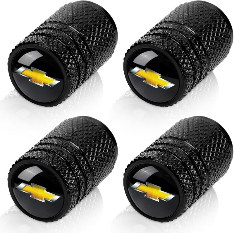 BFIVEANTE Tire Valve Stem Caps for Chevrolet Metal Car Wheel Air caps Auto Valve Stem Caps Accessories 4 Pcs Black - Image 1